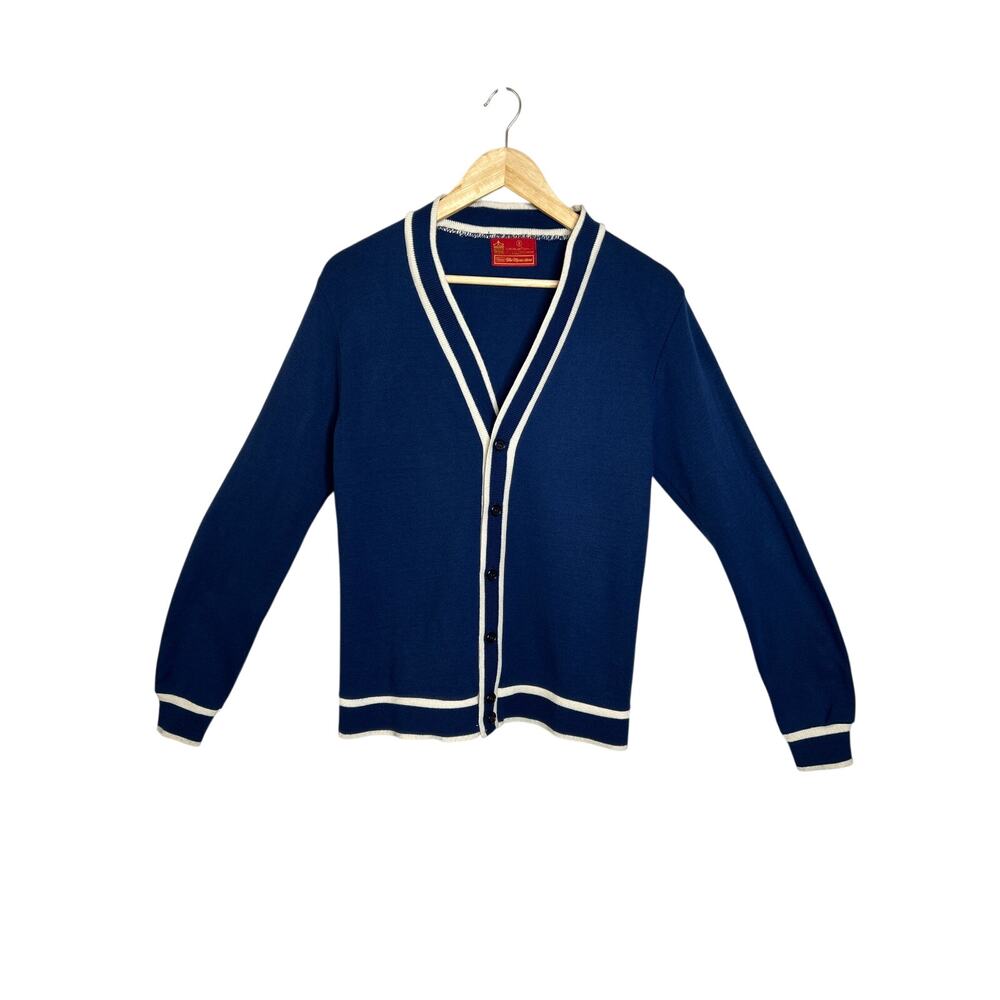 Vintage Sears Men's Puritan Grandpa Varsity Cardigan Navy & White S